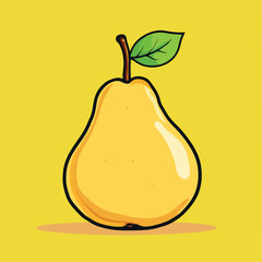 Vibrant Yellow Pear with Green Leaf Illustration