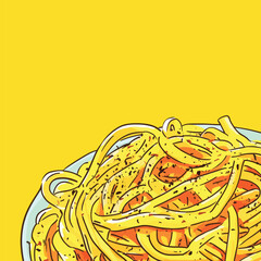 Vibrant Yellow Spaghetti Dish with Bold Strokes