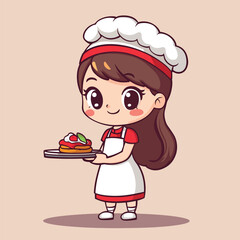 Adorable Cartoon Girl Chef Presenting Delicious Dessert
