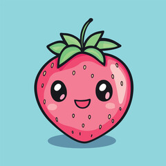 Adorable Cartoon Strawberry with Cheerful Expression and Smiling Face