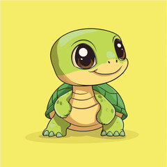 Adorable Cartoon Turtle with Large Eyes and Gentle Smile