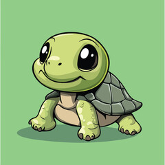 Adorable Cartoon Turtle with Big Eyes and a Playful Smiling Expression