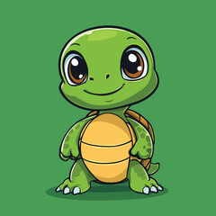 Adorable Cartoon Turtle with Large Eyes and Happy Expression