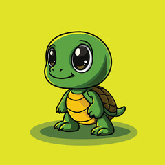 Adorable Cartoon Turtle with Large Eyes and Yellow Belly