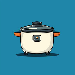 Cartoon Illustration of a Modern Rice Cooker with Orange Handles and Lid