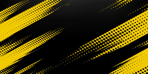 Abstract Black and Yellow Dirty Grunge Background with Halftone Effect. Sports Background with Brush Stroke Illustration