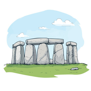 Cartoonish Illustration of Ancient Stone Circle on a Grassy Hill