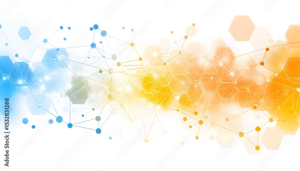 Poster abstract design with interconnected hexagons and lines.