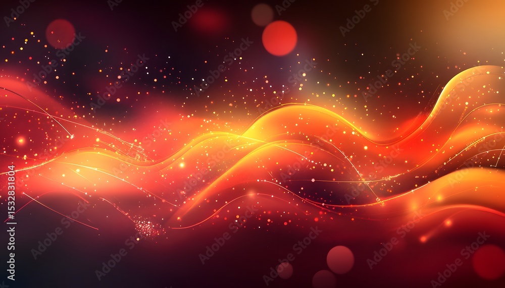 Poster abstract fiery waves design with glowing particles.