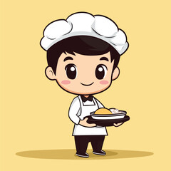Cheerful Cartoon Chef Serving Delicious Food