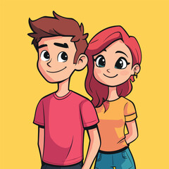 Cheerful Cartoon Couple in Casual Summer Attire