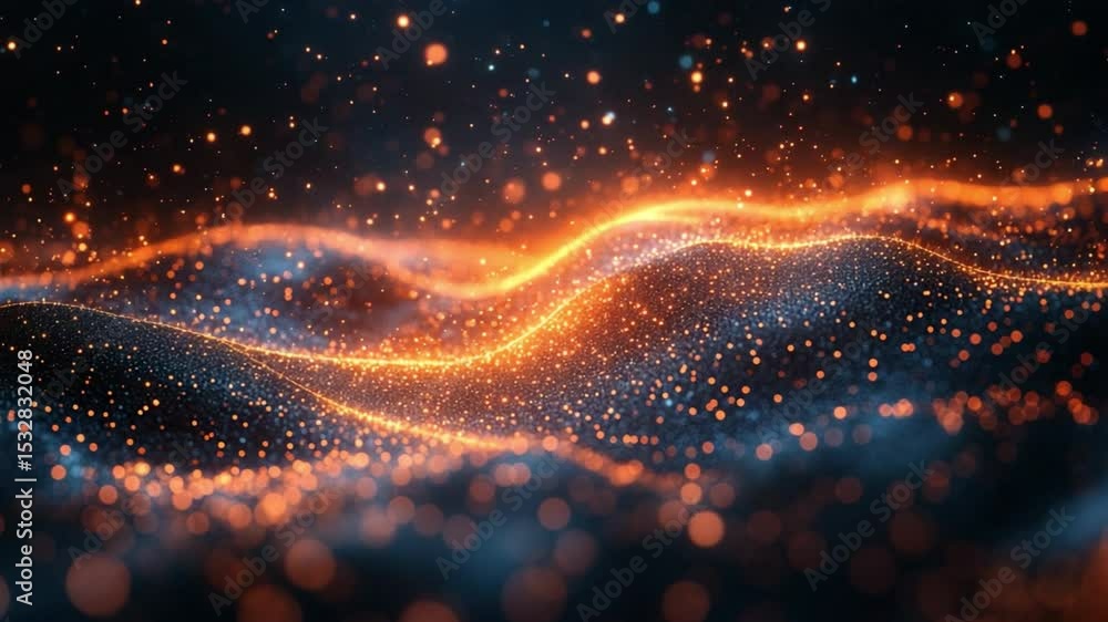 Poster cosmic glow: a mesmerizing display of glowing particles dance in a dark and captivating space. a dig