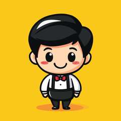 Cheerful Cartoon Waiter with Bowtie and Apron