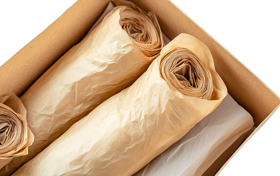 Compostable Garbage Bag Roll Wrapped in Kraft Paper for Sustainable Living isolated on transparent background PNG