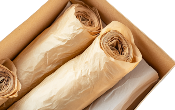 Compostable Garbage Bag Roll Wrapped in Kraft Paper for Sustainable Living isolated on transparent background PNG
