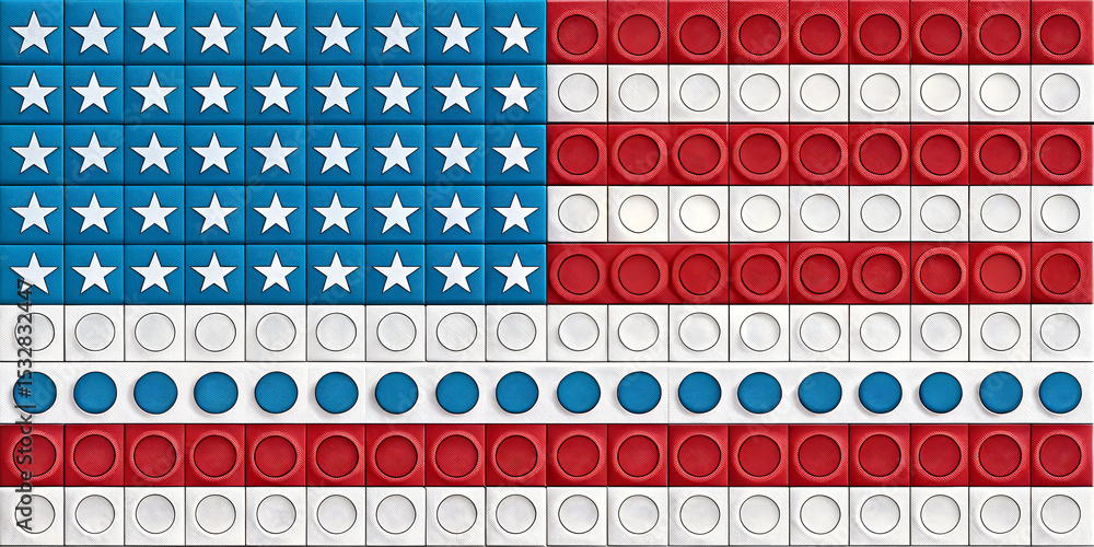 Poster set of circle style boxes makes usa flag background