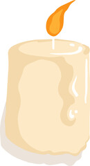 Cartoon-style candle is flickering on transparent background, showing wax drips and thin wick
