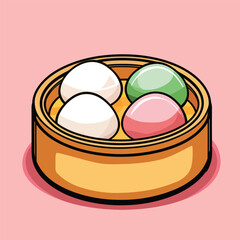 Colorful Sweet Dumplings in a Bamboo Steamer