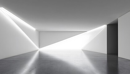 Obraz premium Modern interior design with geometric shapes and bright lighting.