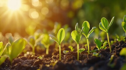 Tiny Green Sprouts Peeking Out in the Spring Garden