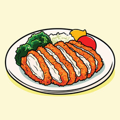 Crispy Breaded Chicken Cutlets with Rice Vegetables and Sauce