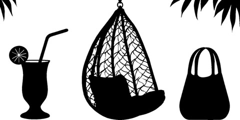 Relaxing beachside with hanging swing chair, book, and refreshing lemon drink