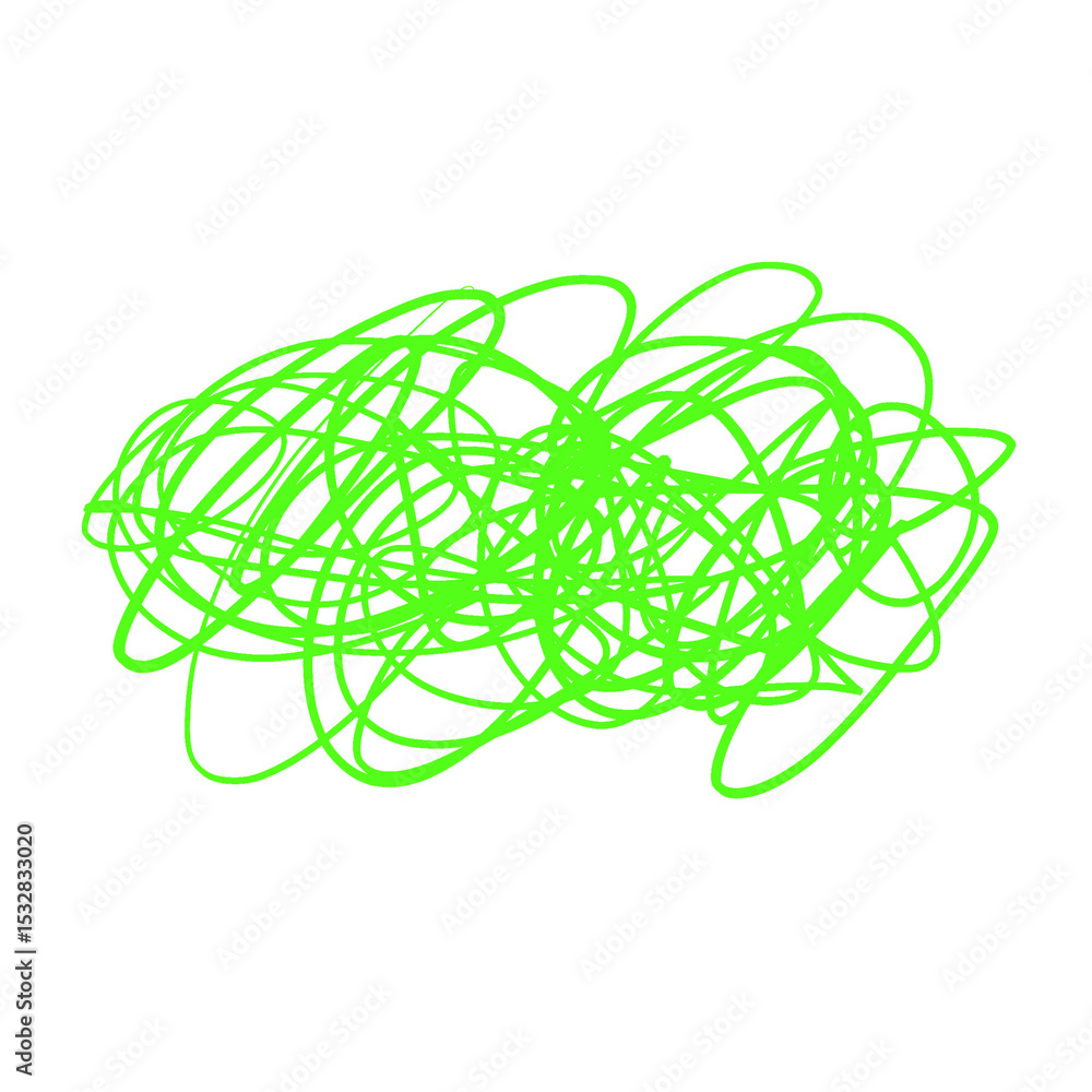 Aufkleber abstract neon green scribble is forming dense loop cluster in flat design, transparent background