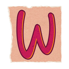Retro-stylized uppercase W is appearing on torn peach paper, flat design, transparent background
