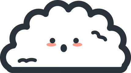Cute flat design cloud is showing surprised face, with pink blush and transparent background