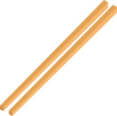 Pair of wooden chopsticks is lying diagonally in flat design, with transparent background