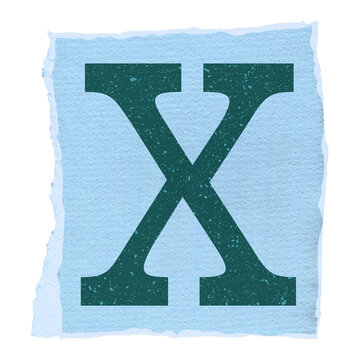 Fototapeta Flat design letter X floating on torn light blue paper with speckled texture, transparent backdrop