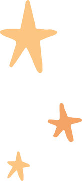 Naklejki Trio of hand-drawn peach-orange star shapes are floating on transparent canvas, copy space