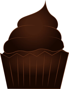 Naklejki Chocolate cupcake is being shown in vector, with liner and swirl frosting on transparent background