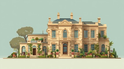 Grand Estate: A Luxurious Mansion Illustration