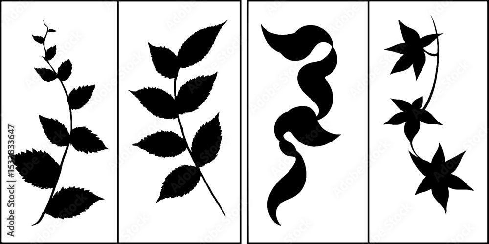 Poster abstract art deco design with swirl and leaf elements for creative projects