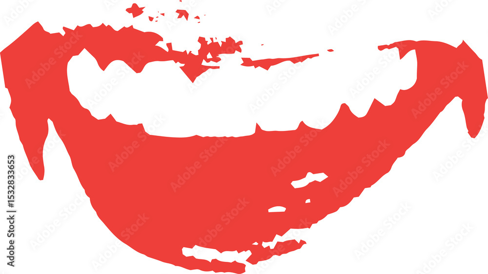 Poster abstract red brushstroke arc is showing on transparent background in flat design with splotches