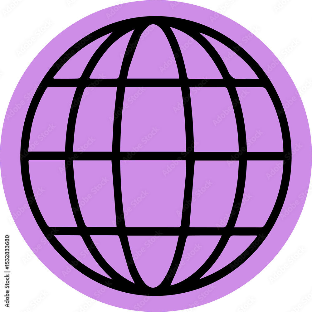 Poster stylized globe icon is floating in clear flat design showing circular border and black grid lines