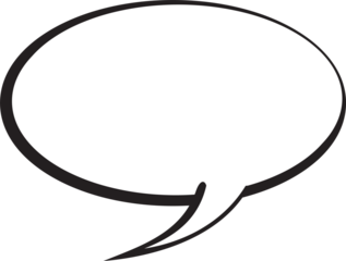 Comic-style speech bubble floating on transparent background, with white oval and black outline