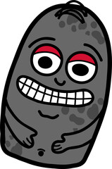 Flat design showing gray rock-like creature with speckles and toothy grin on transparent background