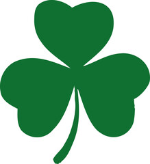 Green three-leaf clover silhouette is floating against transparent background in flat design style