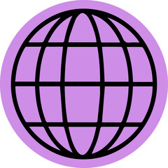 Stylized globe icon is floating in clear flat design showing circular border and black grid lines