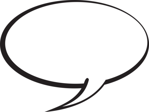 Comic-style speech bubble floating on transparent background, with white oval and black outline - Powered by Adobe