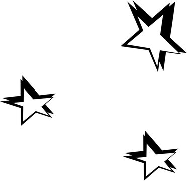 Naklejki Trio of stylized stars are floating in flat design with jagged outlines on transparent background