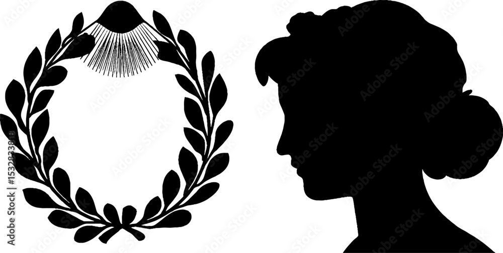 Poster apollo silhouette with lyre strings and laurel wreath sun concept for mythology art