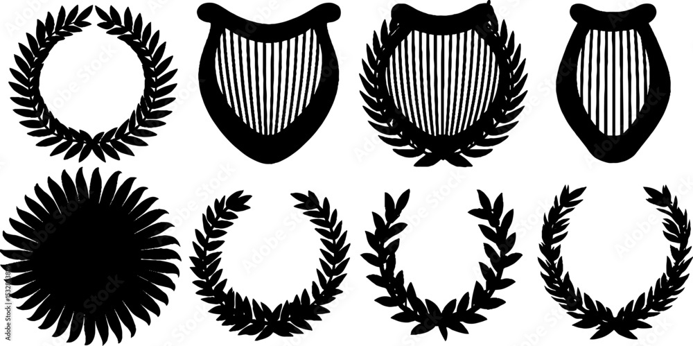 Poster apollo silhouette and lyre string design with sun and laurel elements for artistic decor