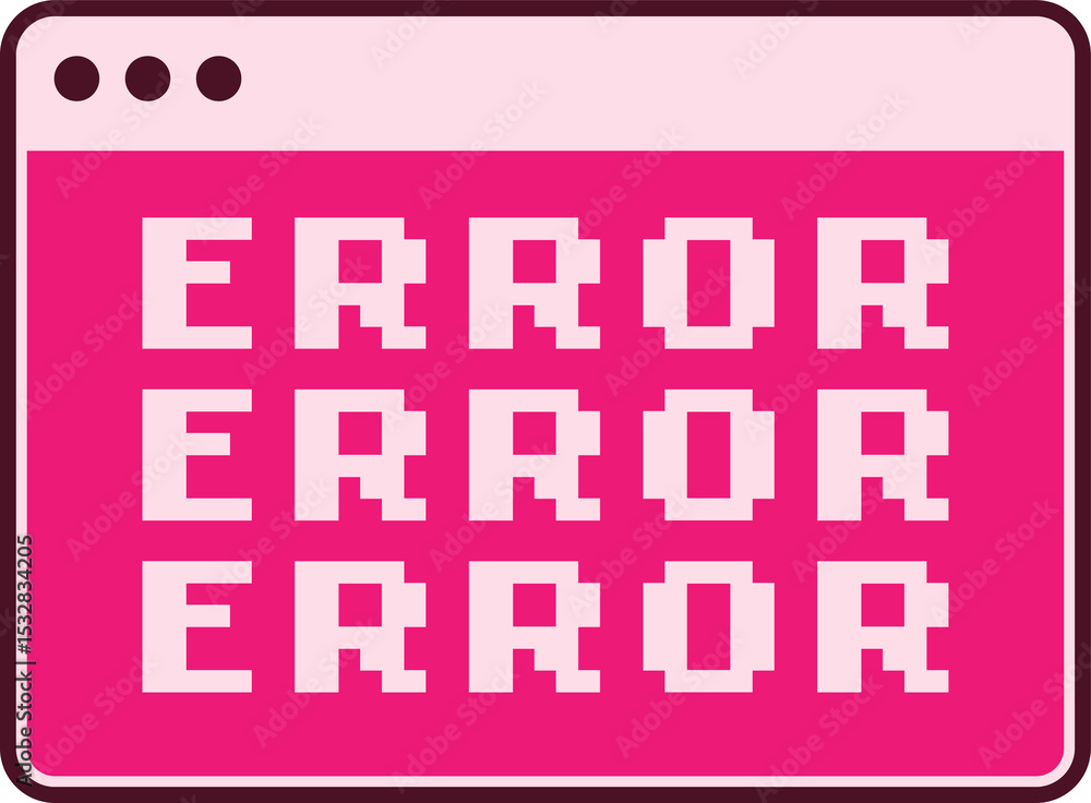 Poster abstract error message showing in flat ui window, with pixelated error text, transparent background