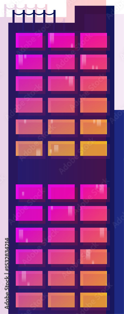 Poster stylized audio level meter is displaying gradient bars in flat design on transparent background