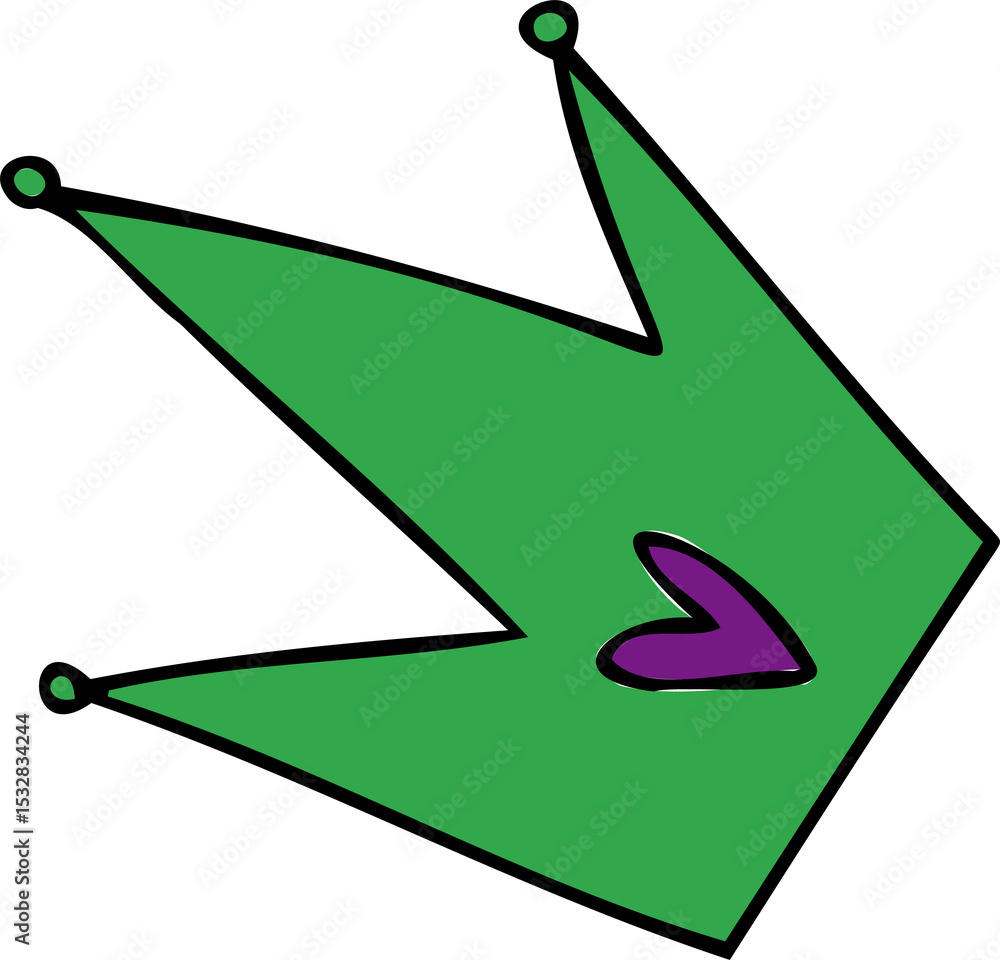 Aufkleber abstract green spiked form is floating in flat design with purple heart on transparent backdrop