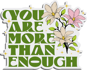 Fototapeta premium Inspiring sticker showing bold green text with magnolia flowers, gold stars on transparent backdrop