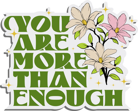 Naklejki Inspiring sticker showing bold green text with magnolia flowers, gold stars on transparent backdrop